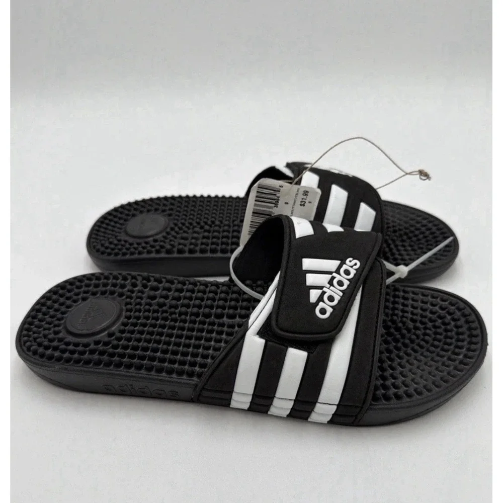 adidas Adissage Slide Black/White Mens Size 13 New With Tags